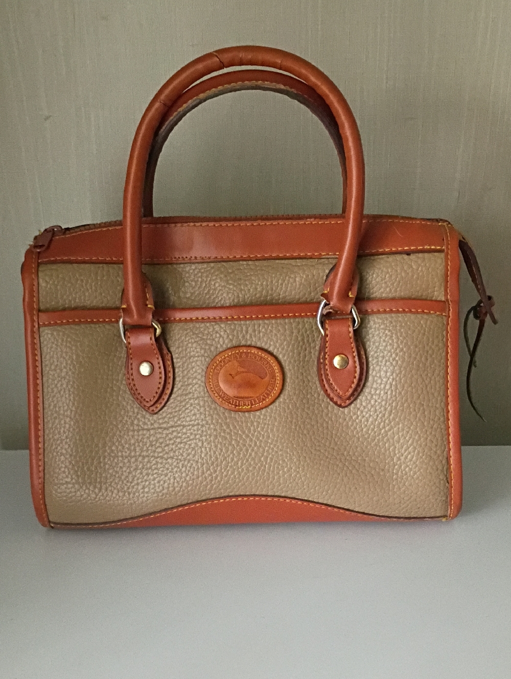 Vintage Dooney & Bourke All-Weather Pebbled Two-Tone Leather Satchel - Picture 3 of 15